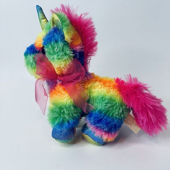 MTY International Rainbow Striped Unicorn Plush w/Pink sparkle Eyes Stuffed - Picture 6 of 14